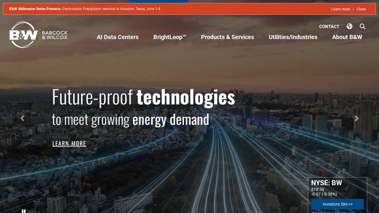 THE Babcock & Wilcox Company website screenshot