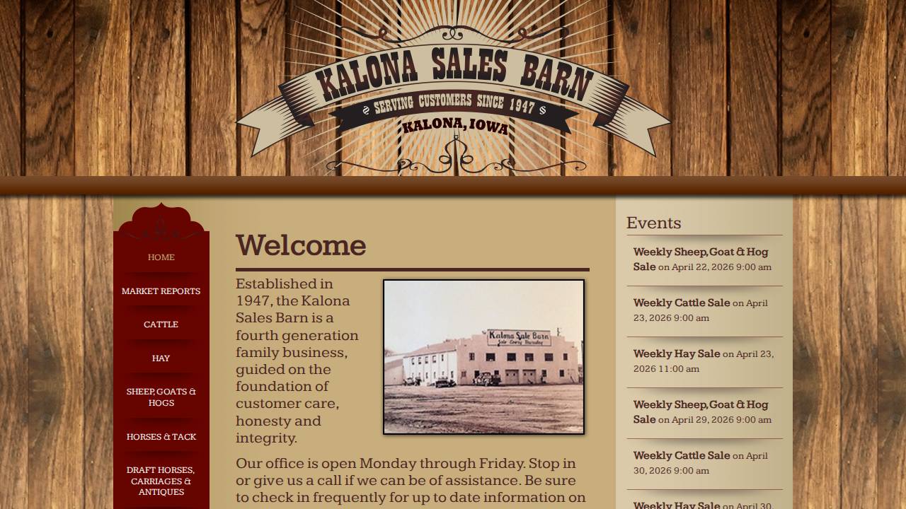Kalona Sales Barn INC website screenshot
