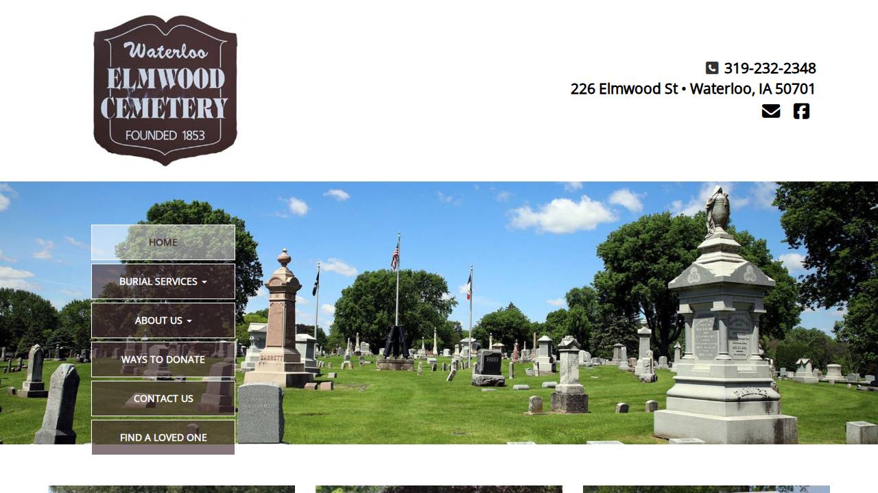Waterloo Elmwood, Cemetery Assn website screenshot