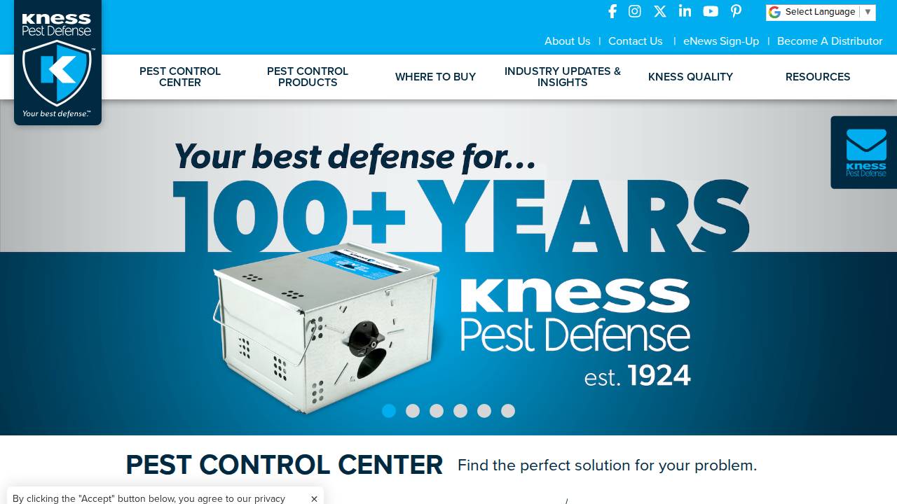 Kness MFG CO Inc, Knes website screenshot