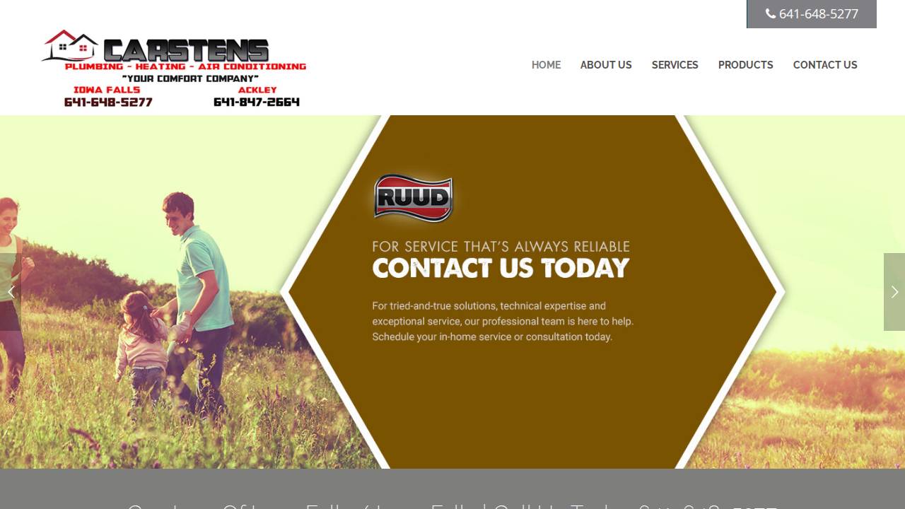 Carstens Plumbing AND Heating INC website screenshot