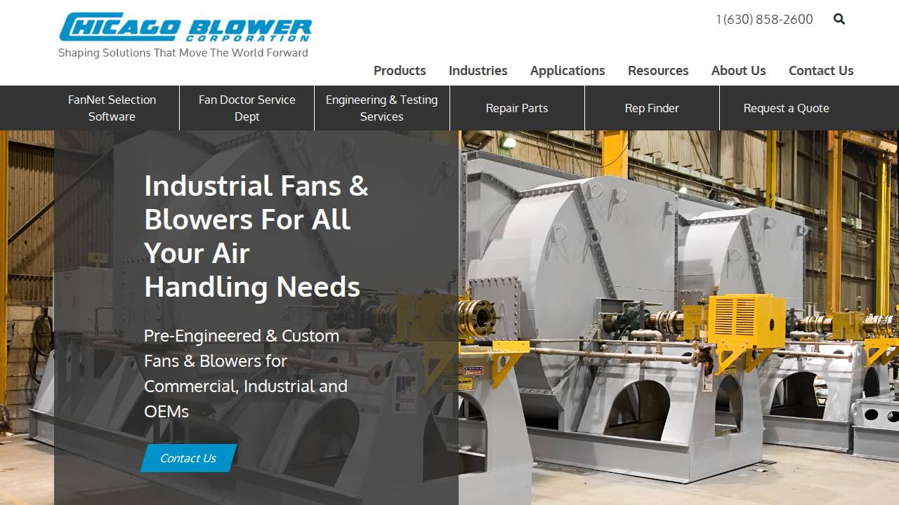 Chicago Blower Corporation website screenshot