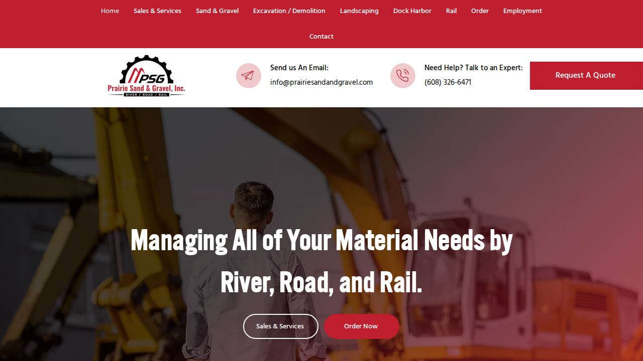 Prairie Sand & Gravel INC website screenshot