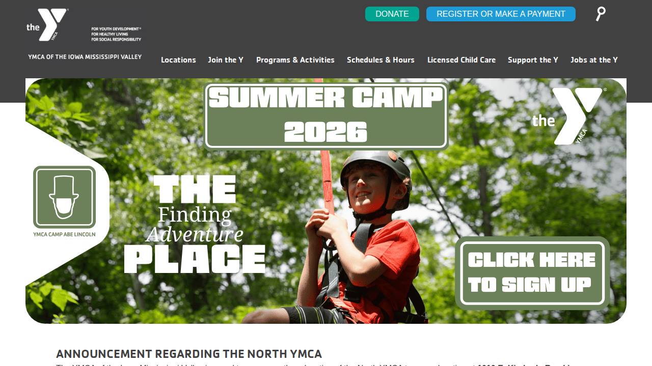 YM Christian OF THE IA MS Vall, Ymca Iowa Mississippi Valley website screenshot