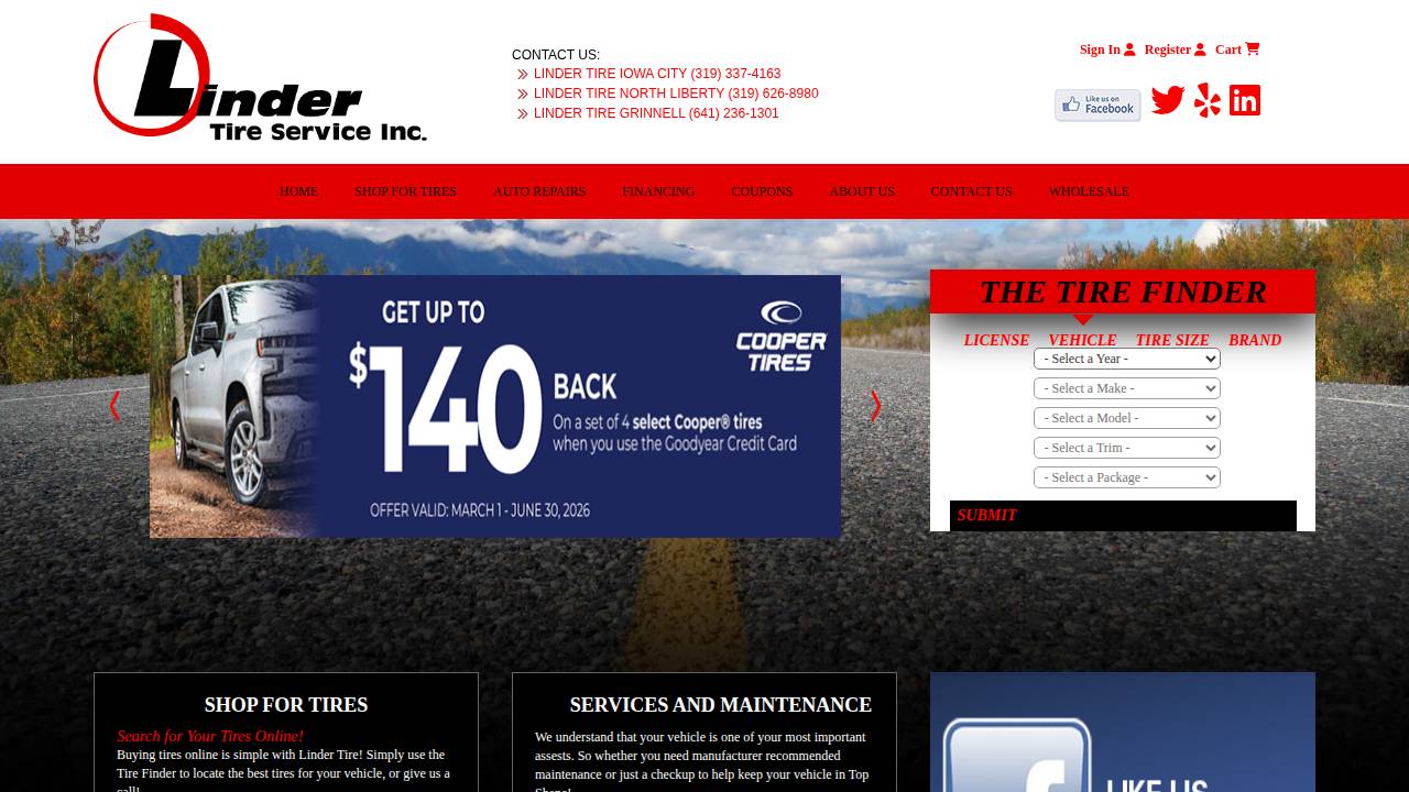 Linder Tire Service Inc, Lind website screenshot