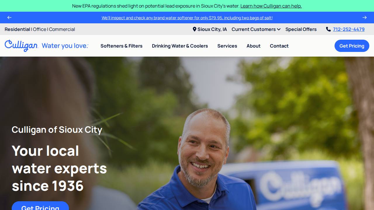 Sioux City Soft Water Service Inc, Culligan Soft Water Service website screenshot