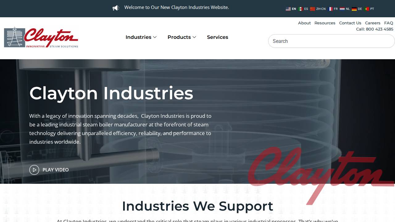 Clayton Manufacturing Company, Clayton Industries website screenshot