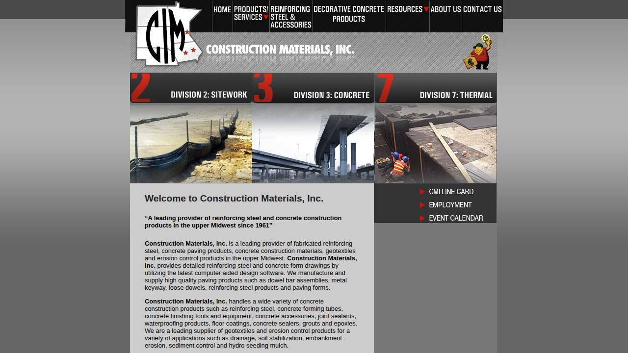 Construction Materials INC website screenshot