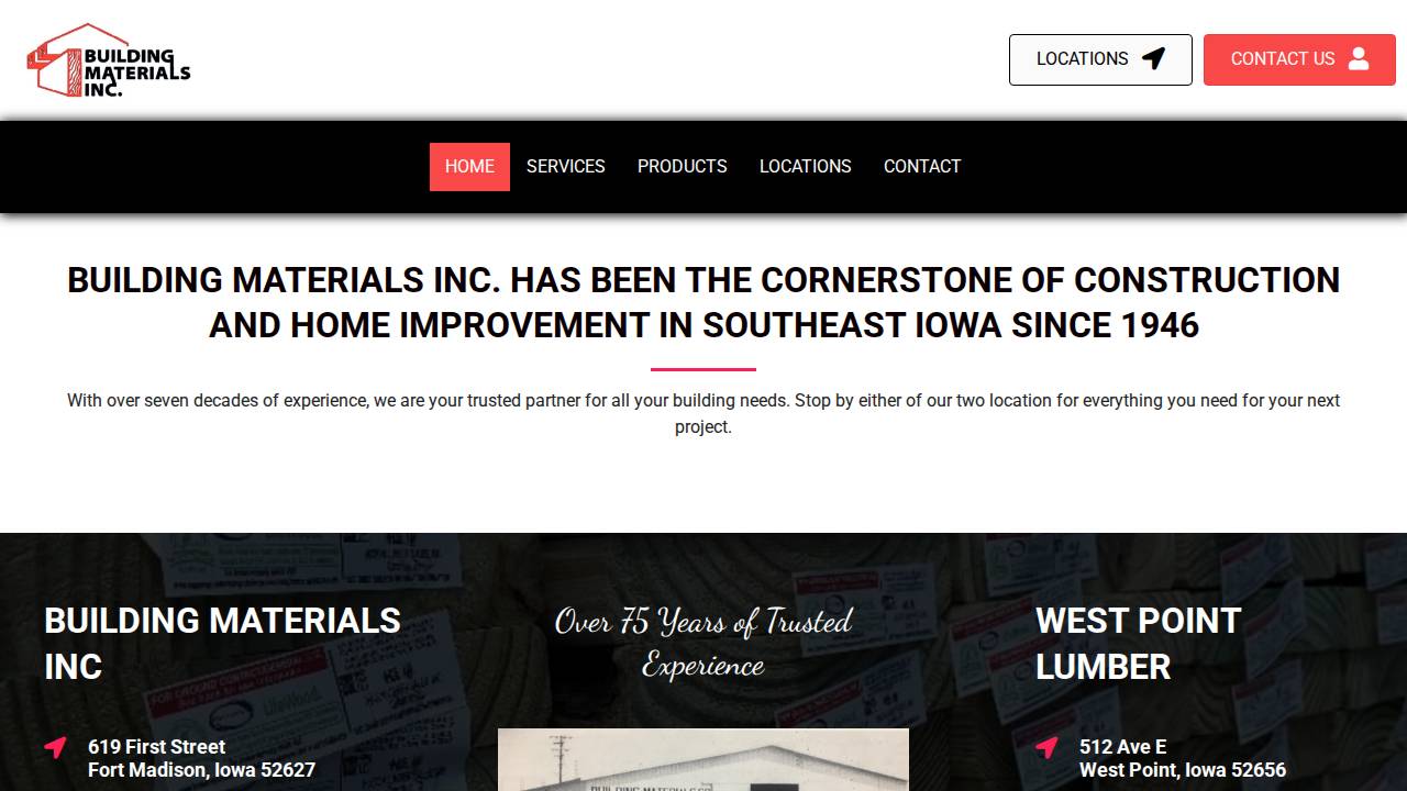 Building Materials INC website screenshot
