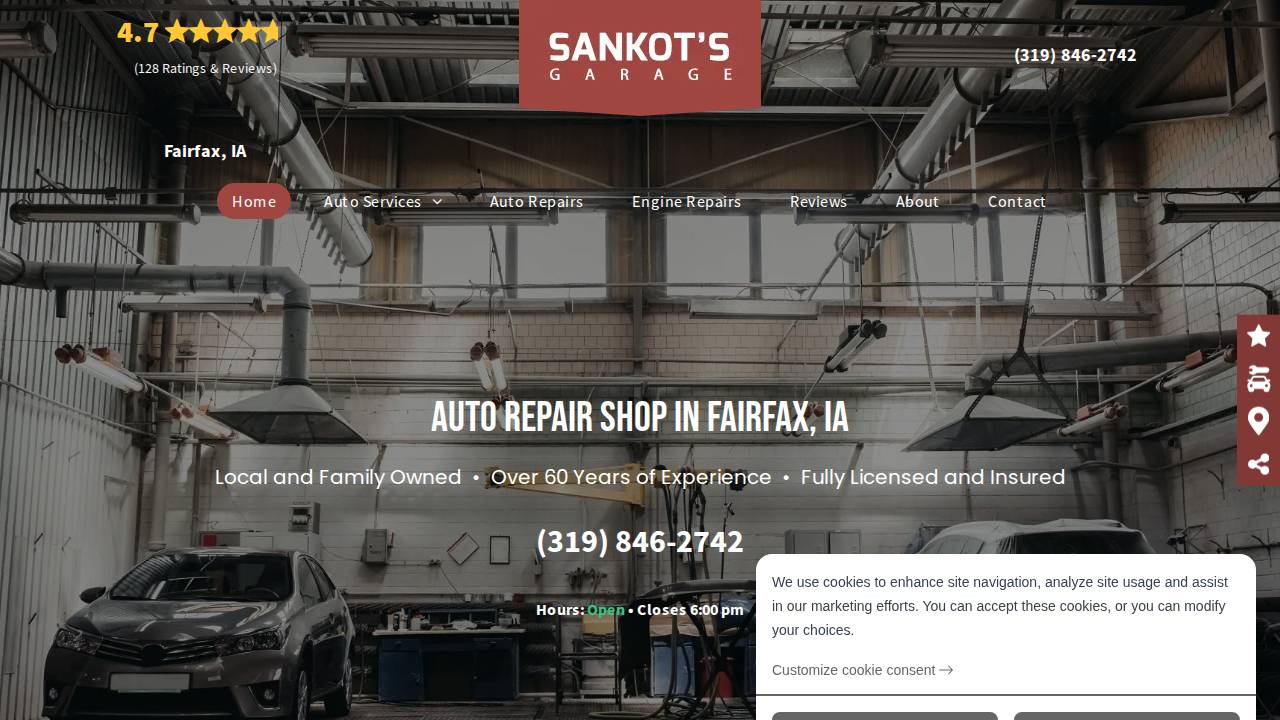 Sankots Garage INC website screenshot