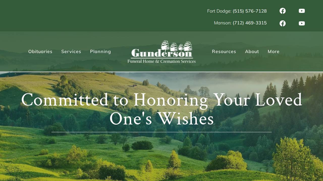 Gunderson Funeral Home Inc website screenshot