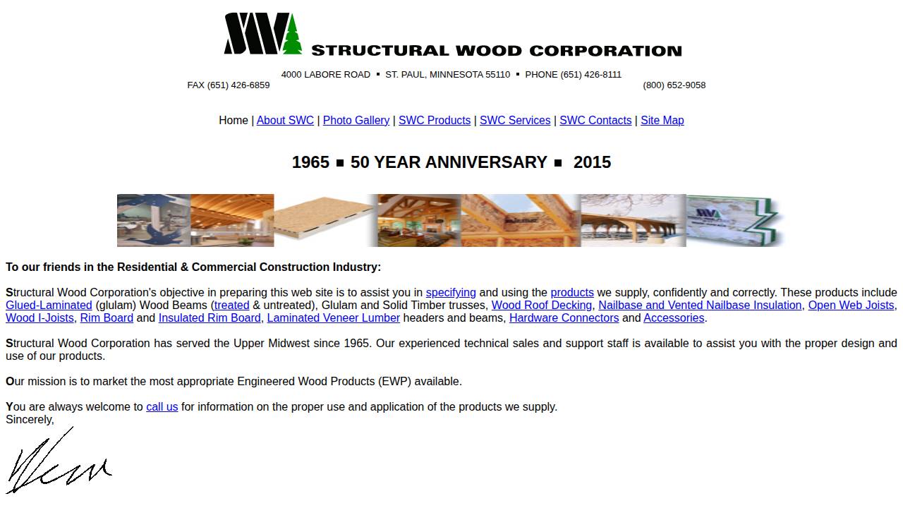 Structural Wood Corporation website screenshot