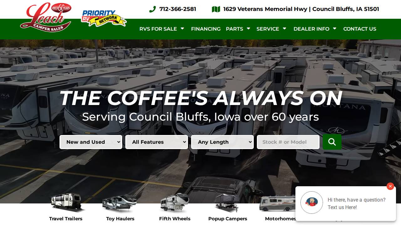 Leach Camper Sales INC website screenshot