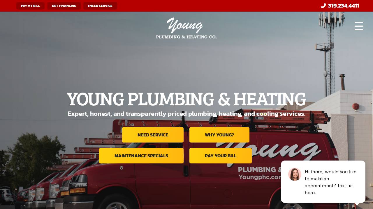 Young Plumbing & Heating CO, Youn website screenshot