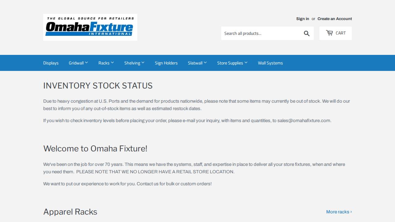 Omaha Fixture Manufacturing Inc, Omaha Fixture International website screenshot