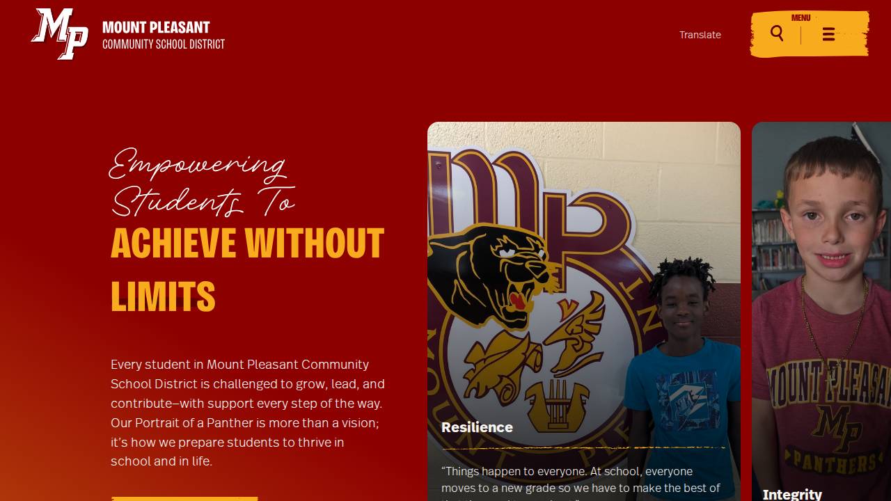 MT Pleasant Comm School Dist website screenshot