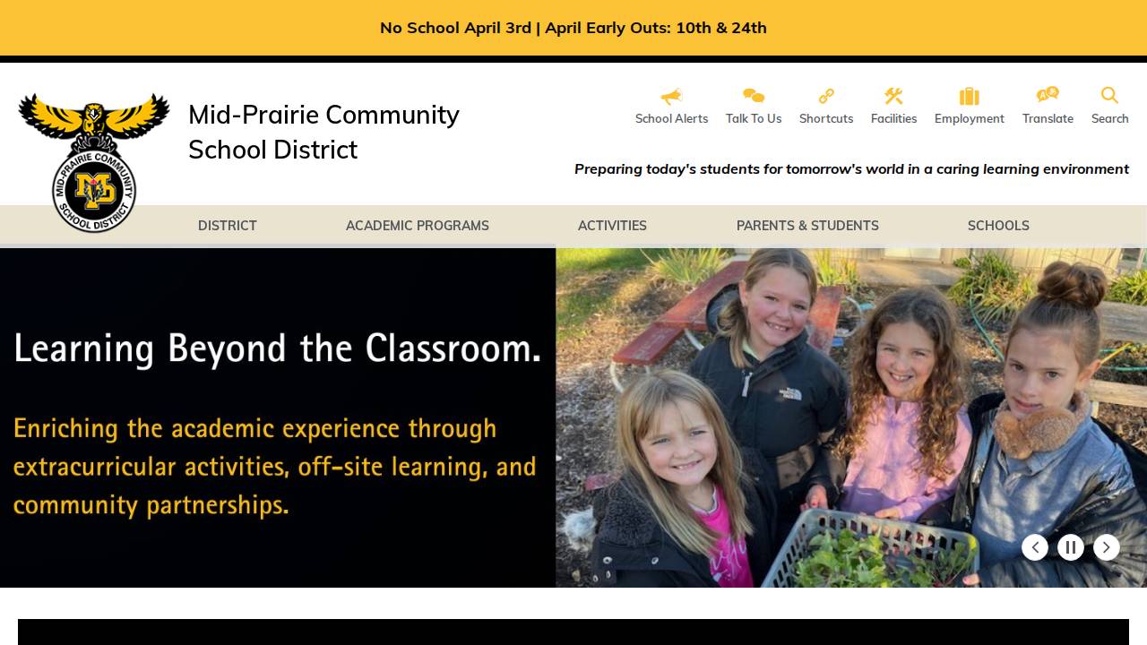 MID Prairie Community School Dist website screenshot