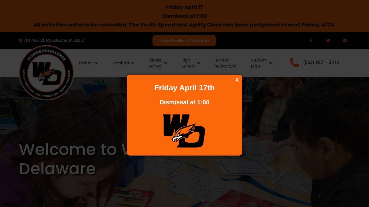 West Delaware CO Comm School Dist website screenshot