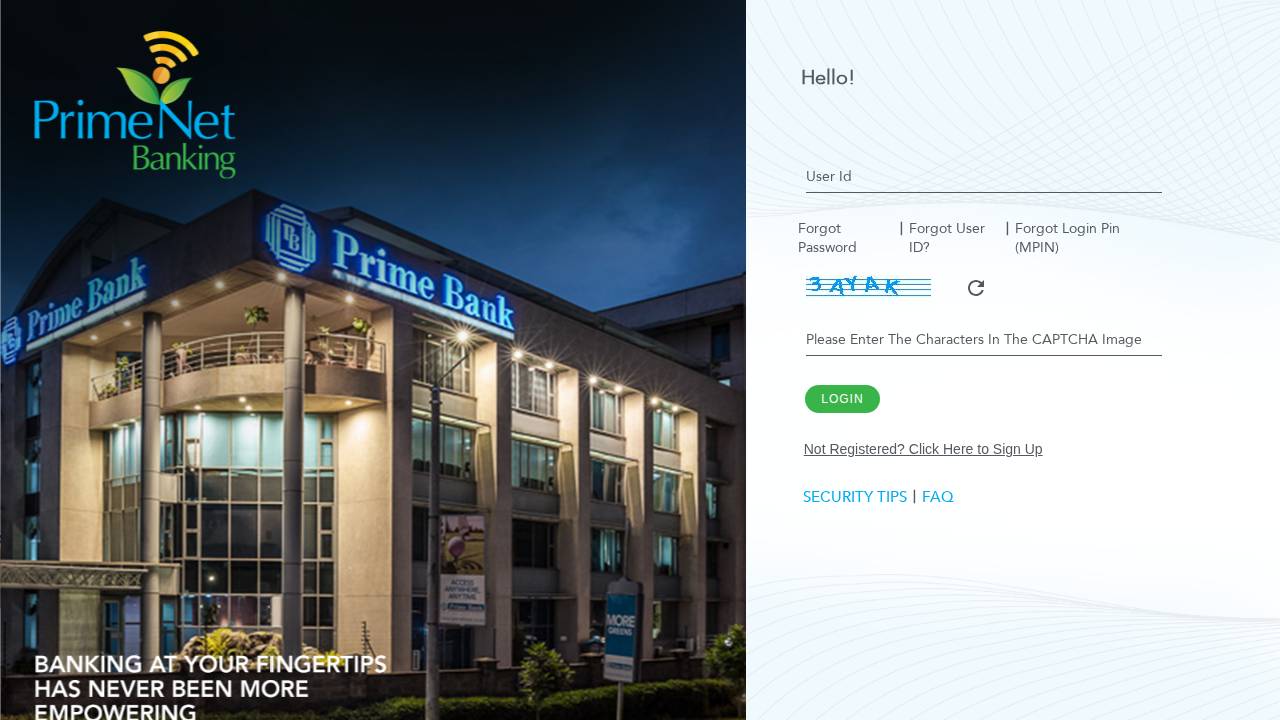 Primebank website screenshot