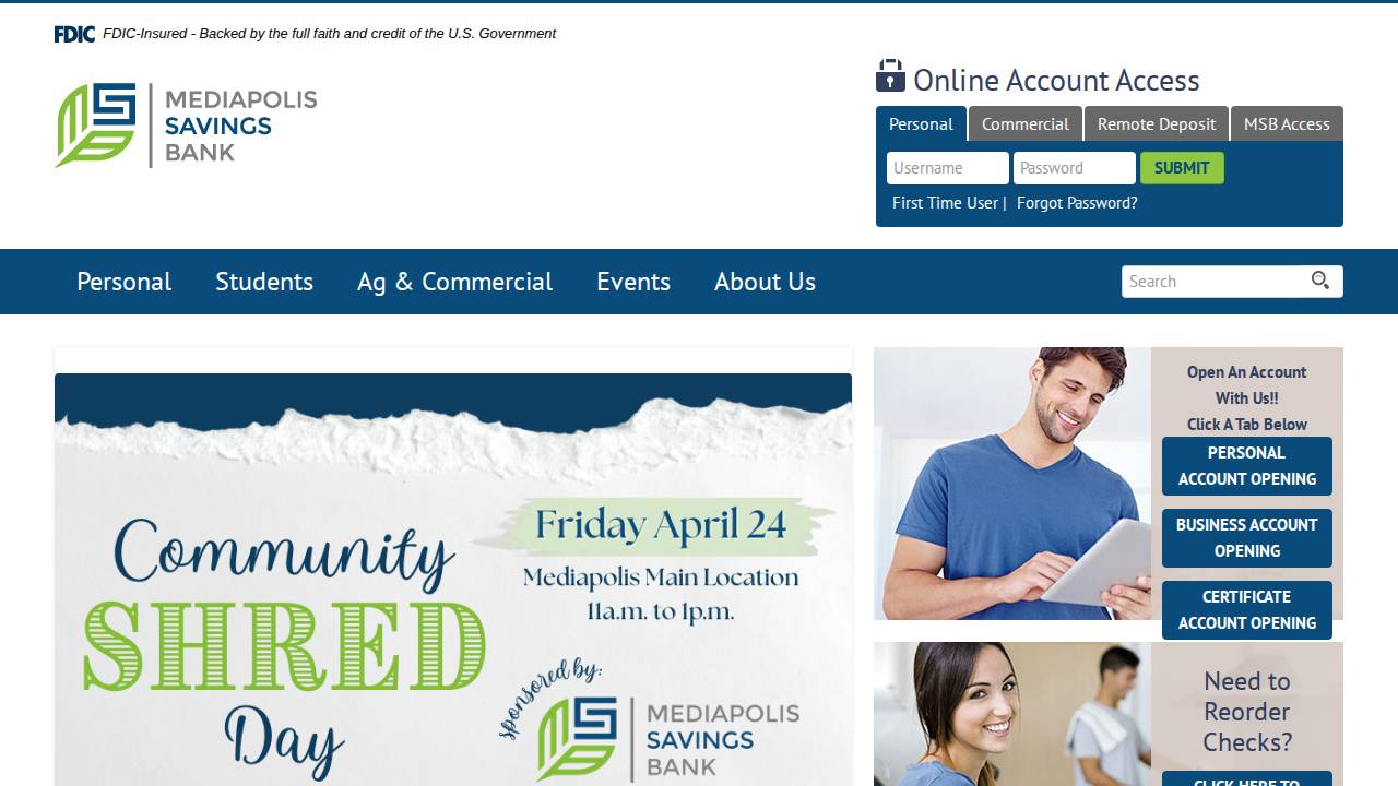 Mediapolis Savings Bank website screenshot