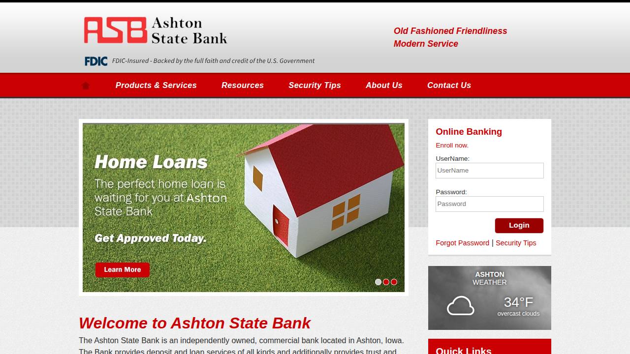 Ashton State Bank website screenshot