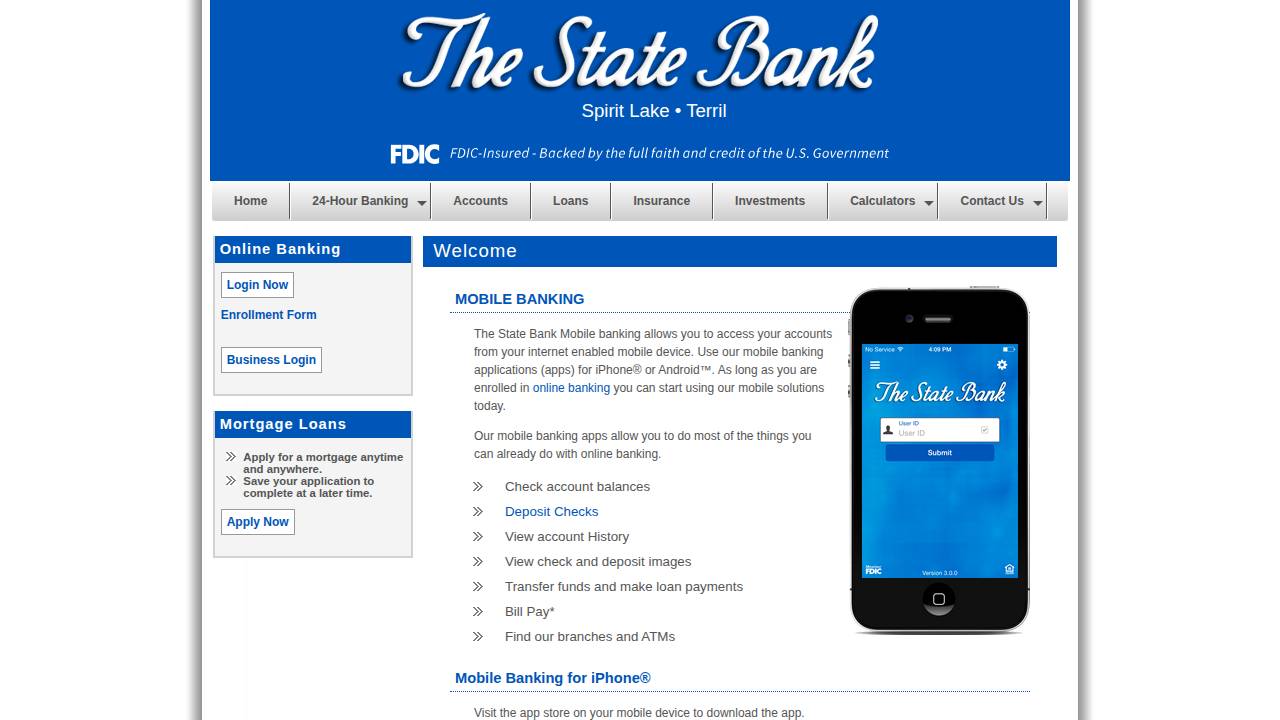 THE State Bank, State Bank website screenshot