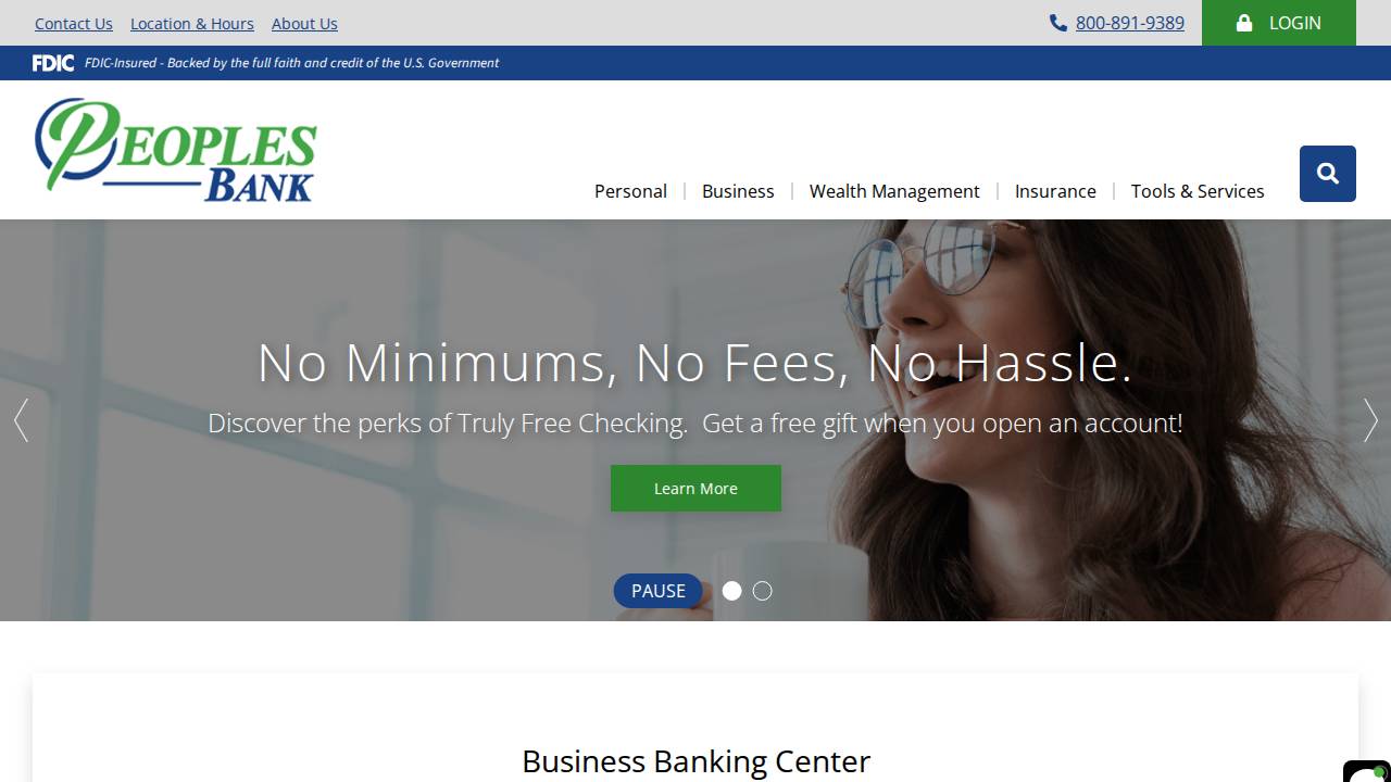 Peoples Bank website screenshot