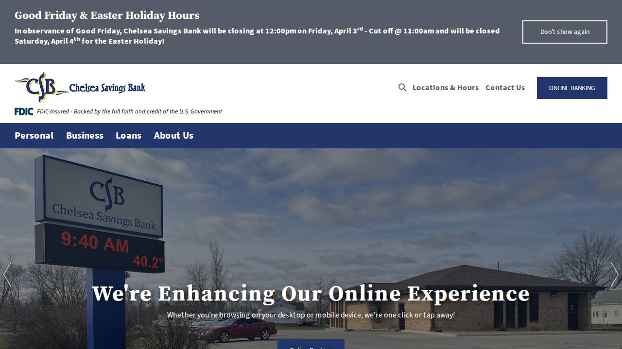 Chelsea Savings Bank website screenshot