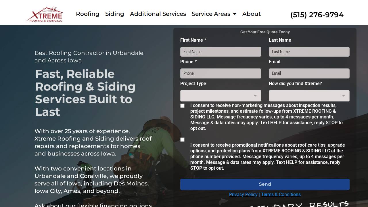 Coralville Roofing INC website screenshot