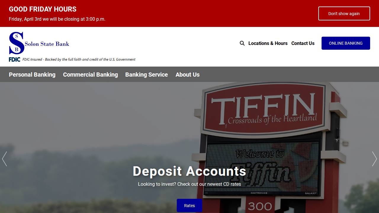 Solon State Bank website screenshot