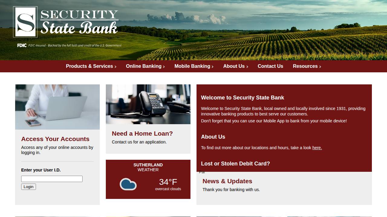 Security State Bank website screenshot