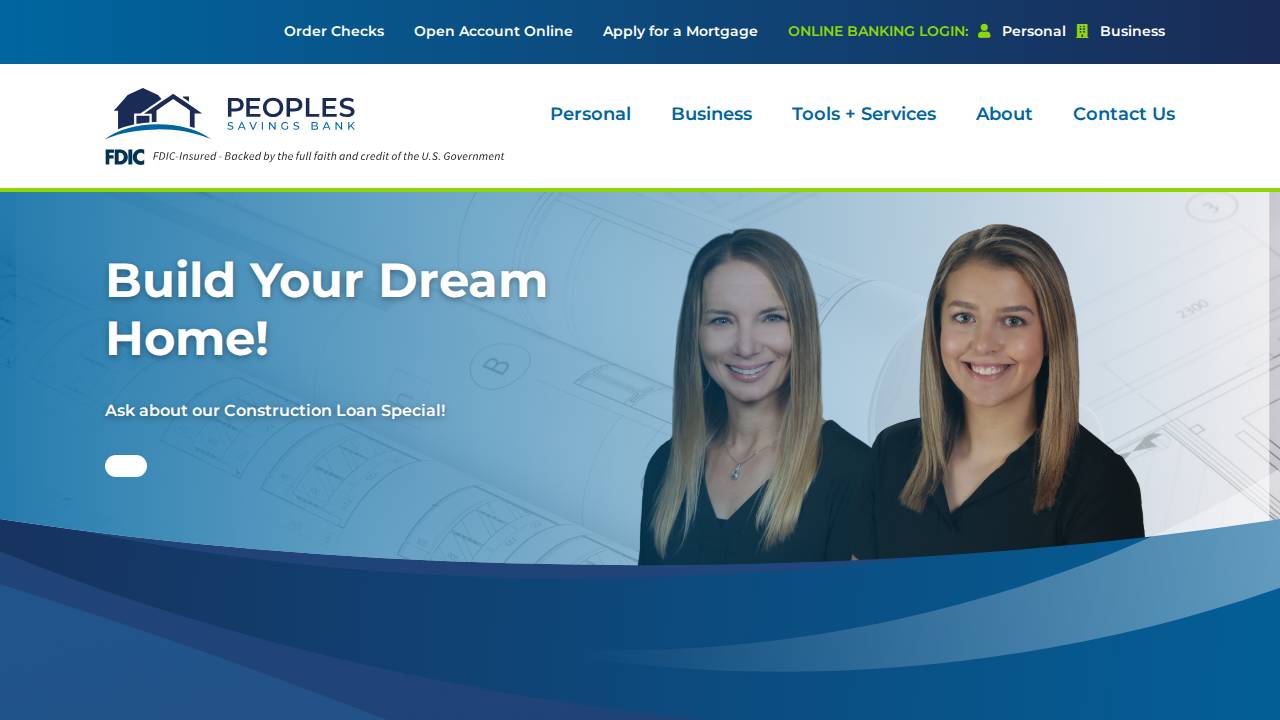 Peoples Savings Bank, Bank Financial Institution website screenshot