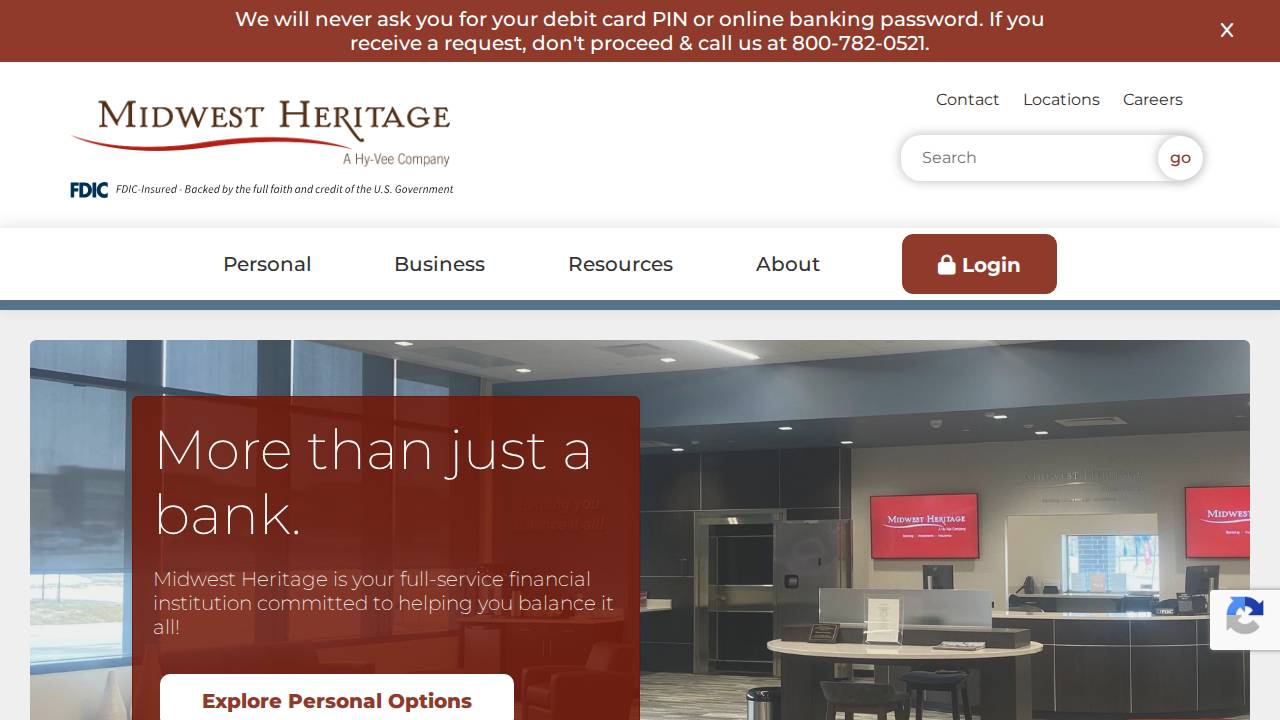 Midwest Heritage Bank FSB website screenshot