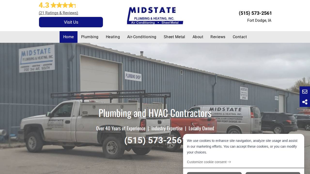 Midstate Plumbing AND Heating INC website screenshot