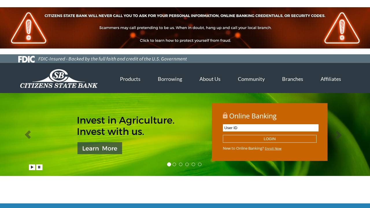 Citizens State Bank website screenshot