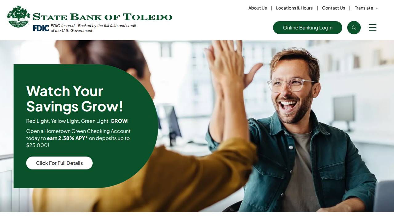 THE State Bank OF Toledo website screenshot