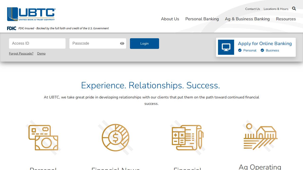 United Bank & Trust CO, United Bank & Trust Company website screenshot