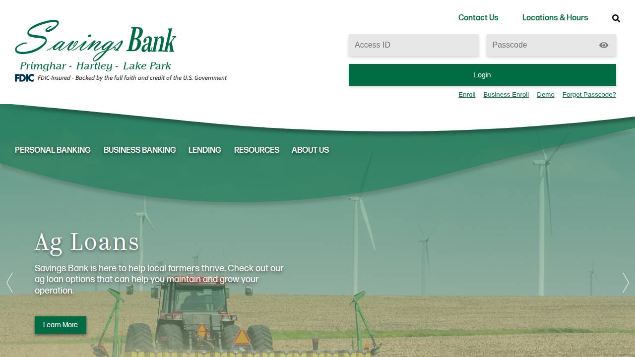 Primghar Savings Bank website screenshot