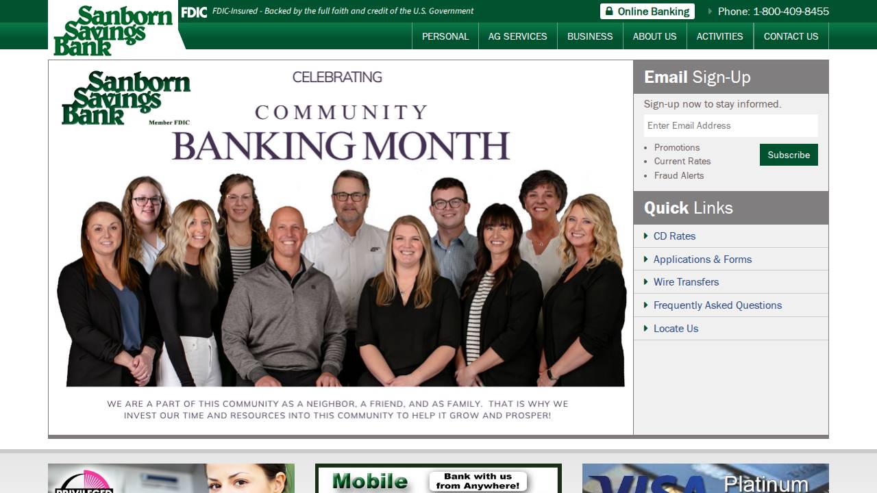 Sanborn Savings Bank website screenshot