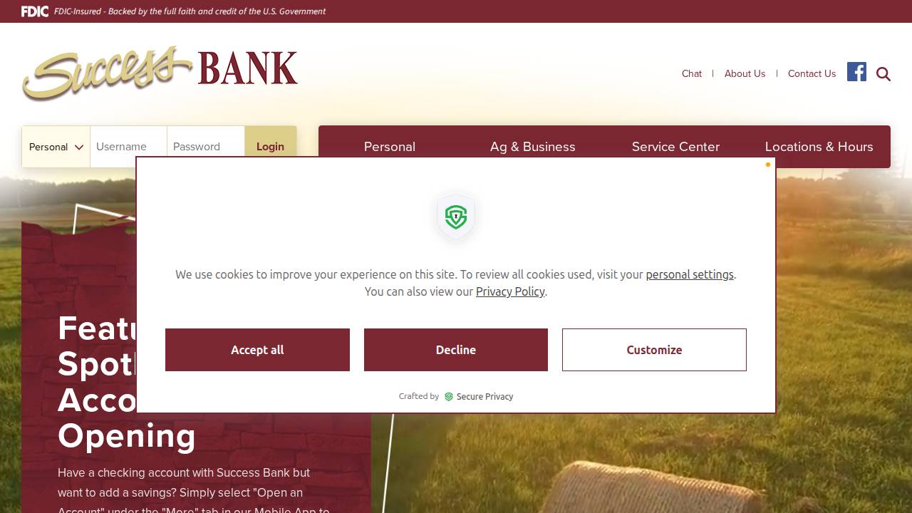 Success Bank website screenshot
