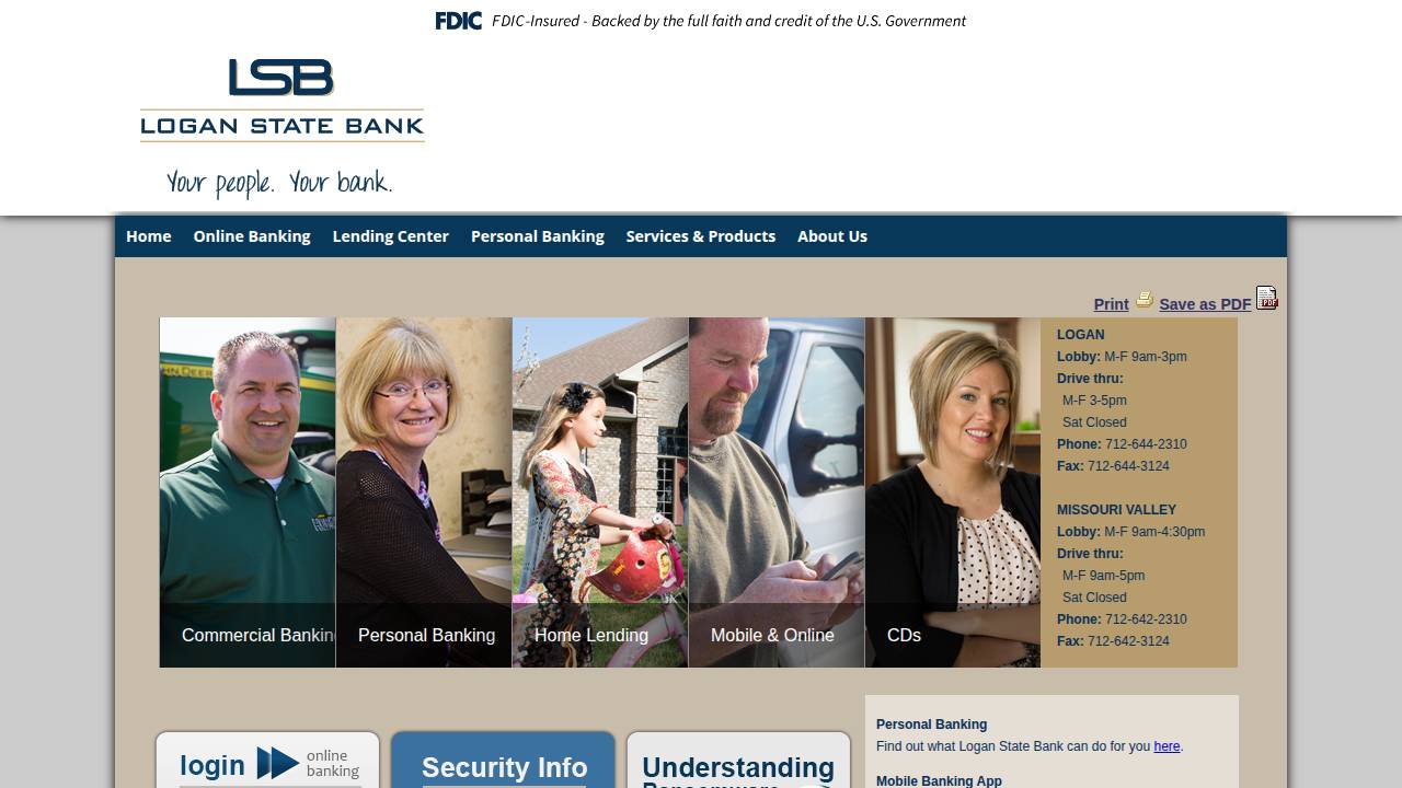 Logan State Bank website screenshot