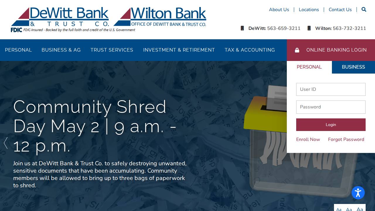Dewitt Bancorp INC website screenshot