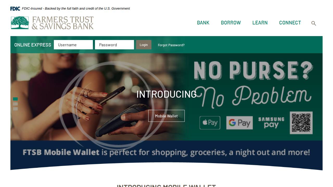 Farmers Trust & Savings Bank website screenshot