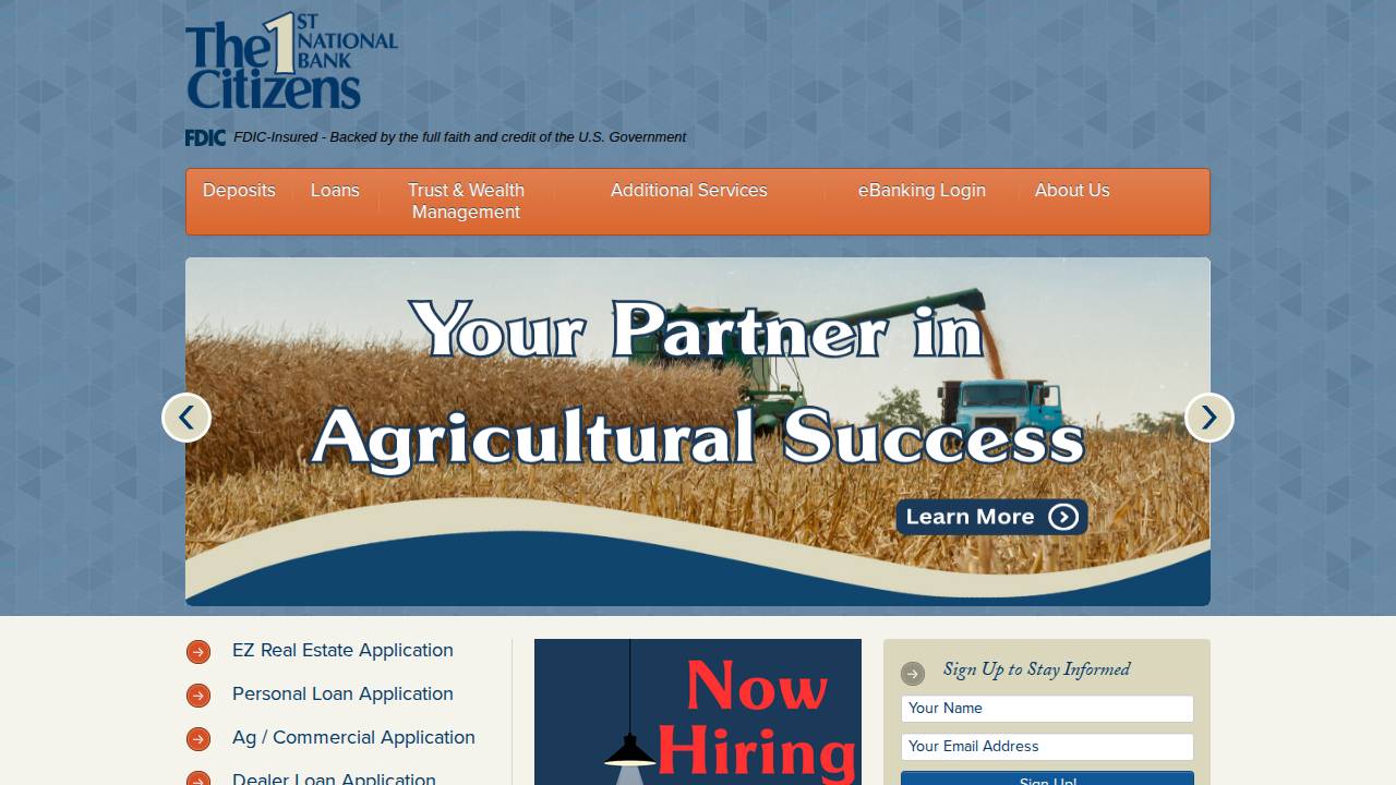 Citizens First National Bank website screenshot