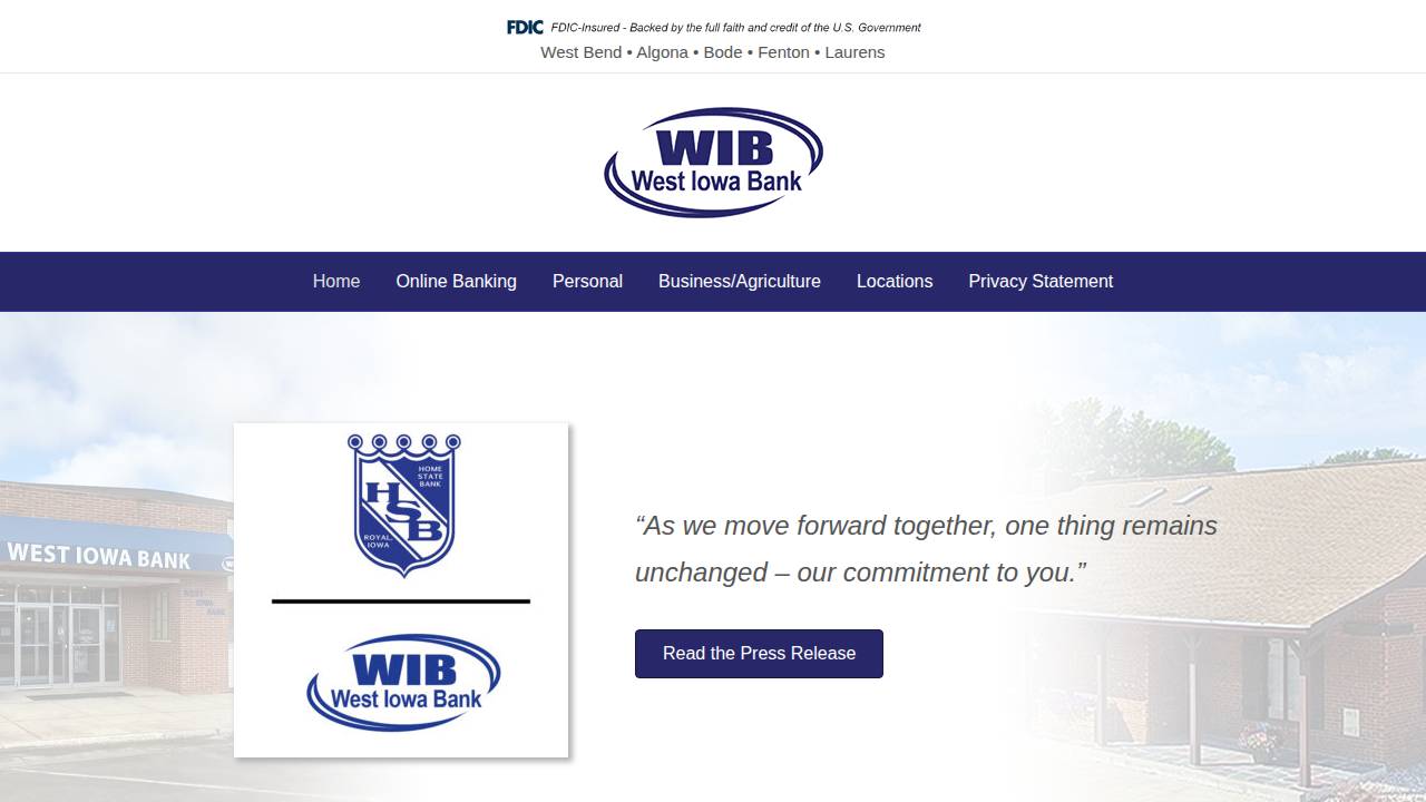 West Iowa Bank website screenshot