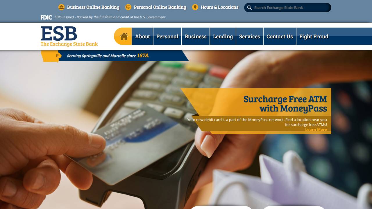 THE Exchange State Bank website screenshot