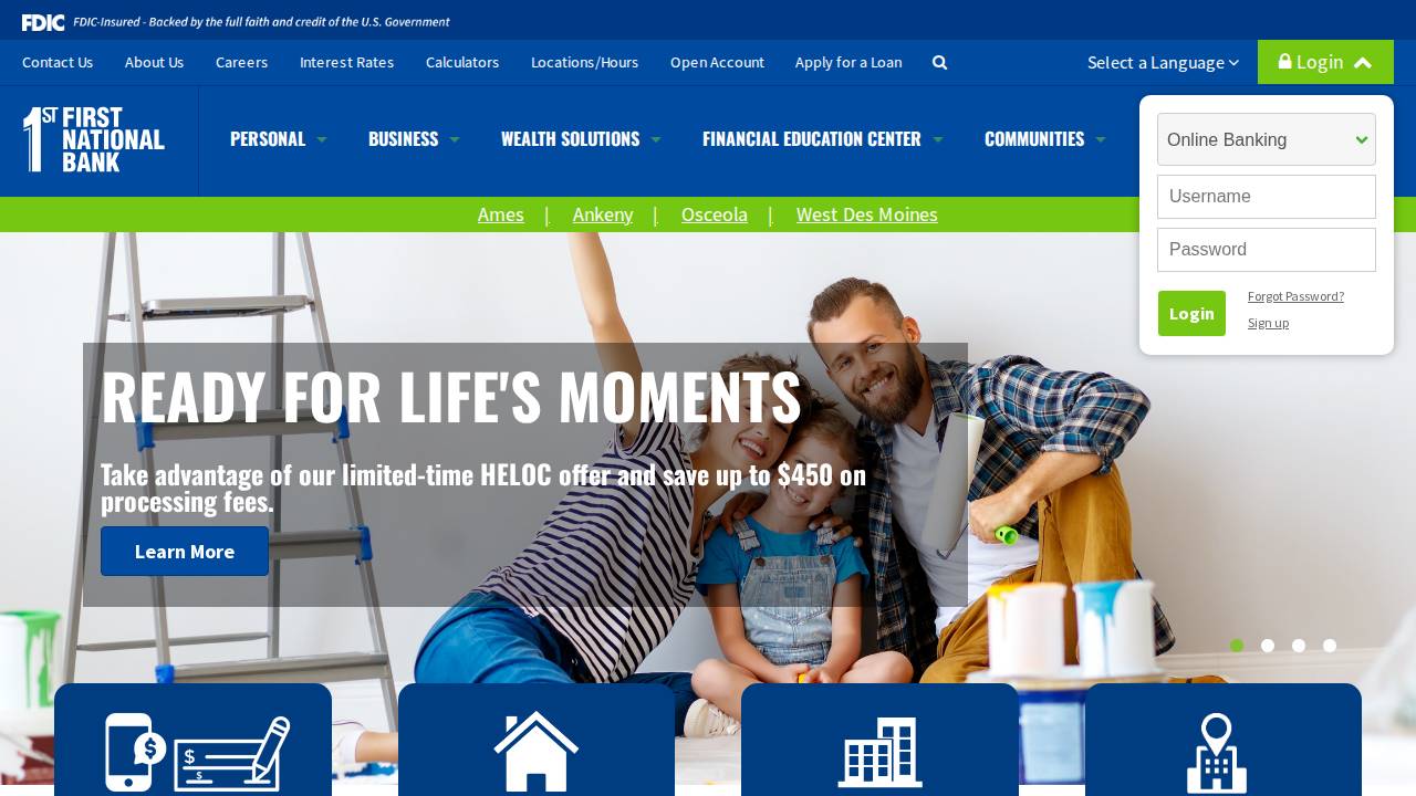 First National Bank website screenshot