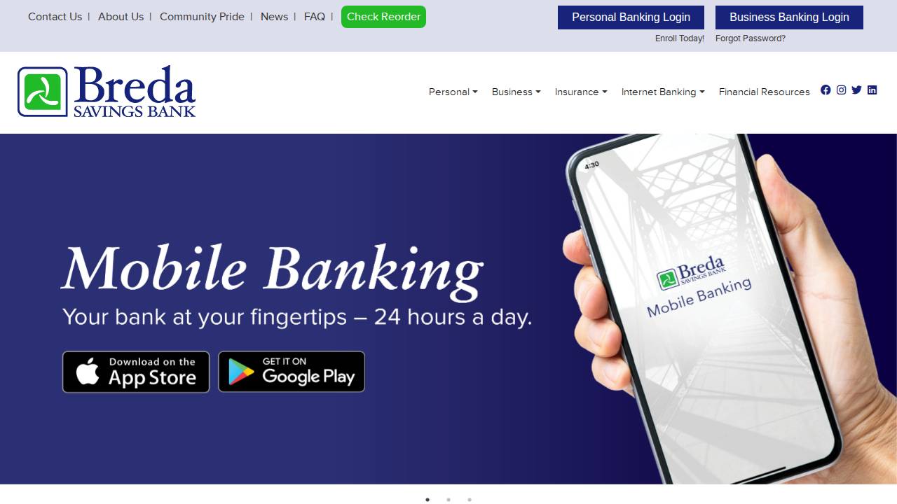Breda Savings Bank website screenshot