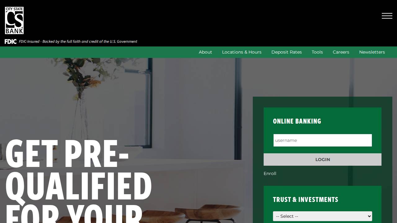 City State Bank website screenshot