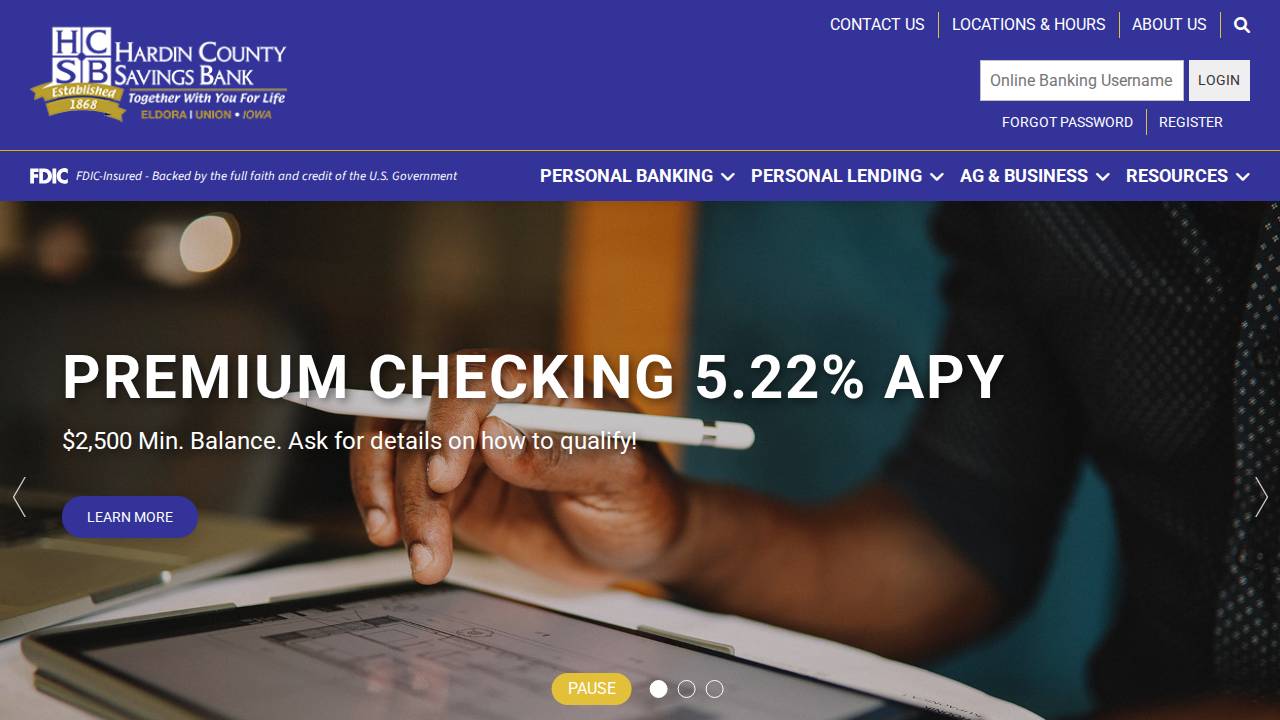 Hardin County Savings Bank website screenshot